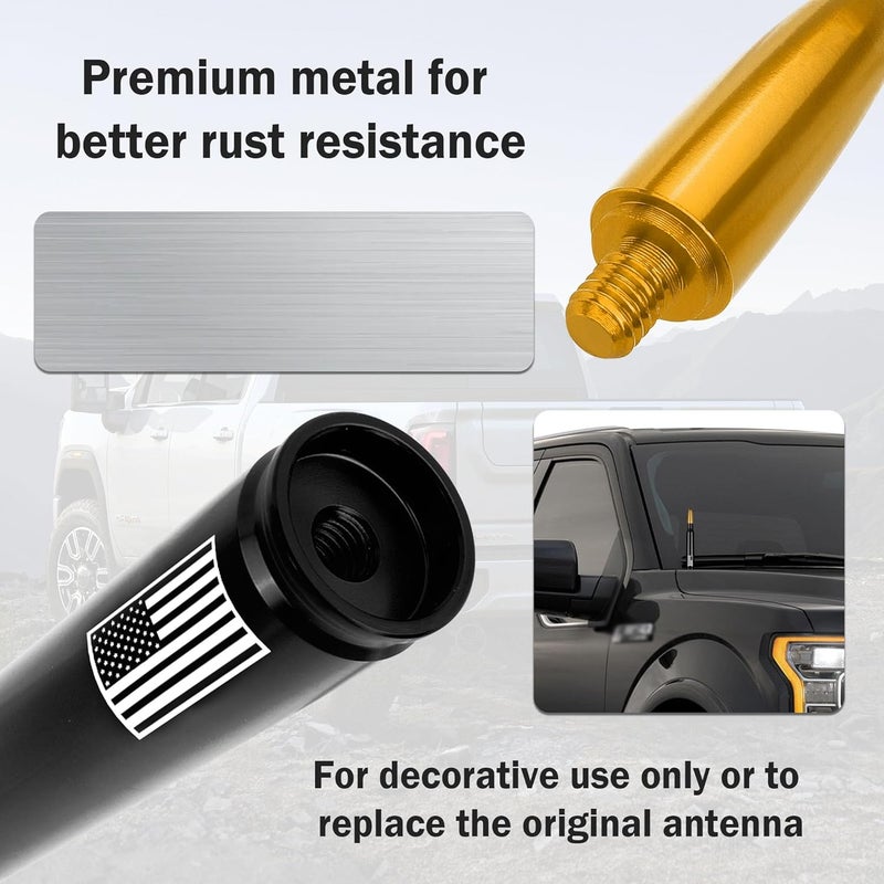 Junecarp American Flag Car Bullet Antenna,Truck Exterior Decoration Accessories[New Upgrade Flag Design] Car Antenna Replacement for Car SUV Truck Most Auto Cars Antenna Accessories (Gold) - Image 4
